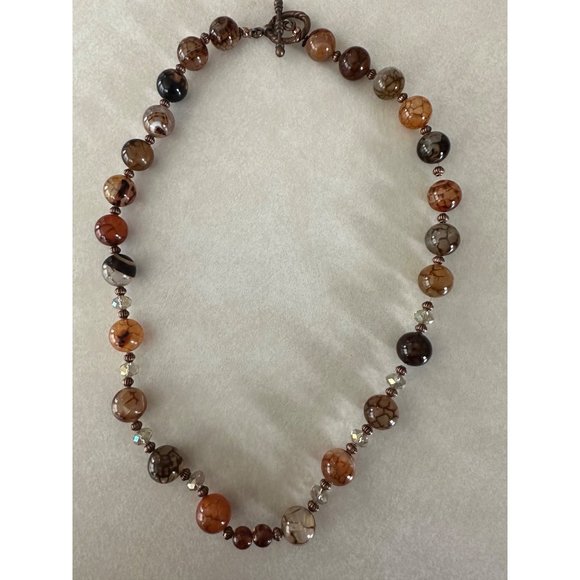Artisan carnelian quartz banded agate chalcedony beaded necklace - Picture 2 of 8